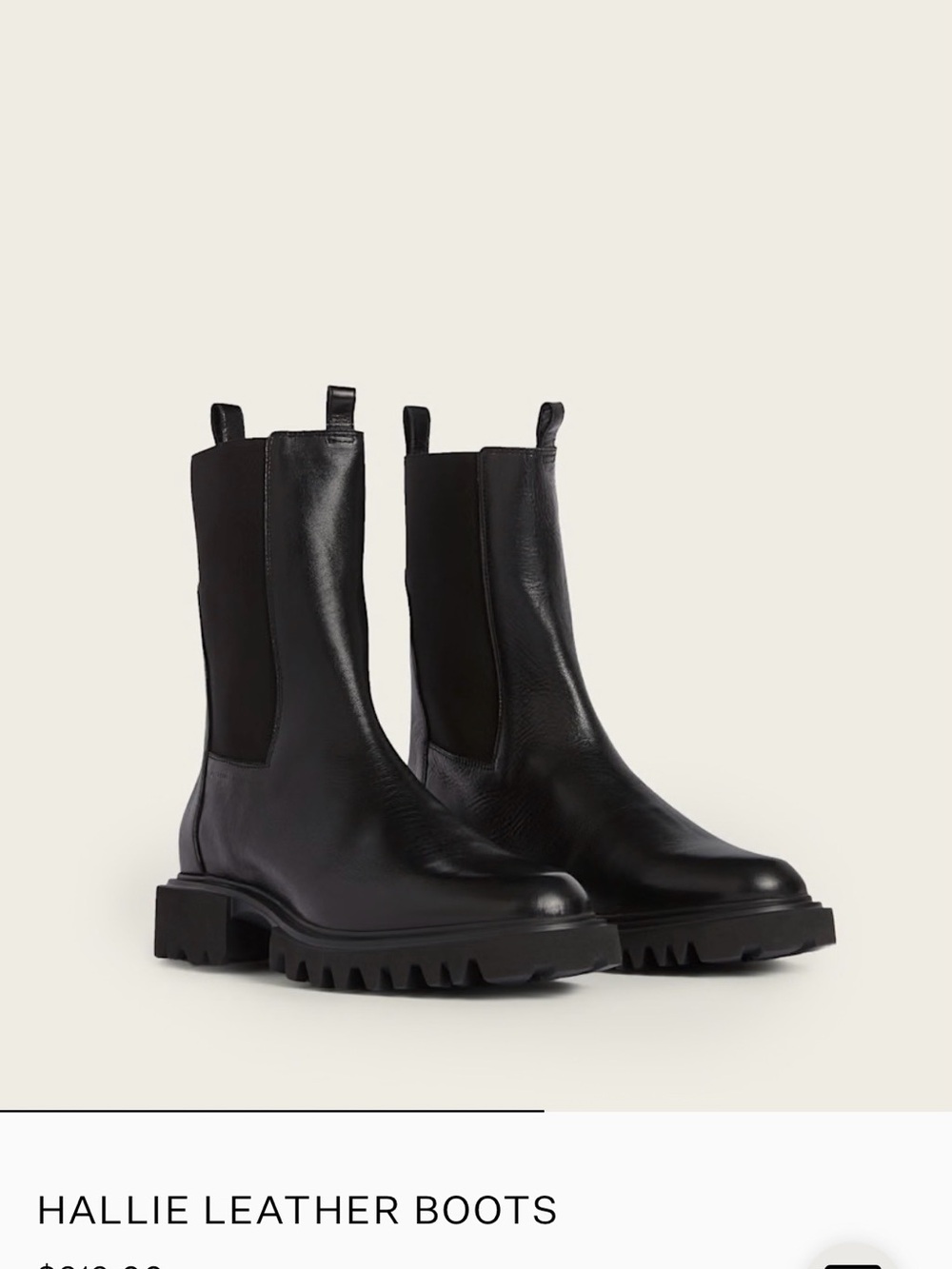 All Saints Hallie Black Leather Lug-Sole Chelsea Boots - size 40 (black)